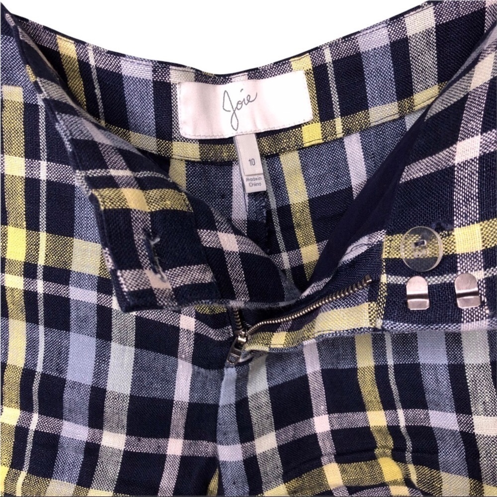 Joie Merci Plaid Linen Shorts Size 10 3 inch Blue Yellow - Picture 7 of 9
